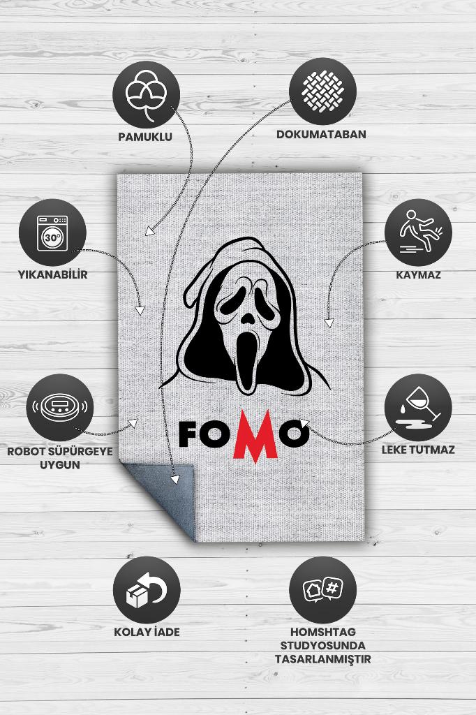 Fomo Beyaz Renkli Halı Baskı Halı Eğlenceli Halı Figürlü Salon Halısı Dokuma Tabanlı Halı
