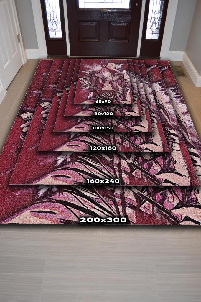 Freddie Mercury Renkli Müzisyen Halı Müzsik Severe Hediyelik Halı Geometrik Müzisyen Halı