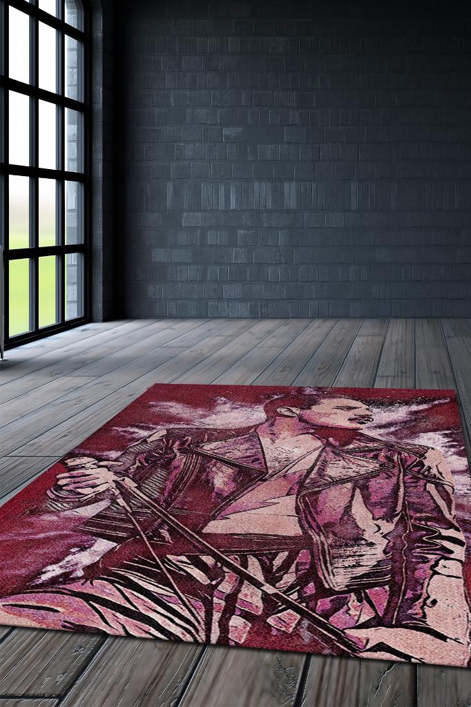 Freddie Mercury Renkli Müzisyen Halı Müzsik Severe Hediyelik Halı Geometrik Müzisyen Halı