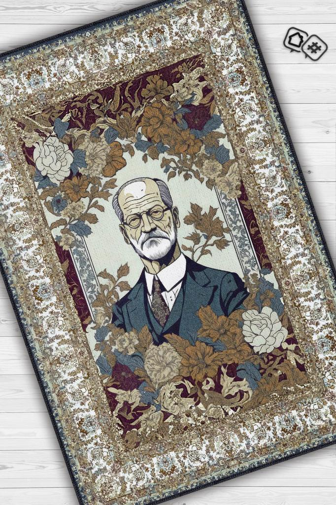 Freud ,Modern Çiçek Desenli Art Deco Vintage Halı,Çok Renkli Maksimalist Halı