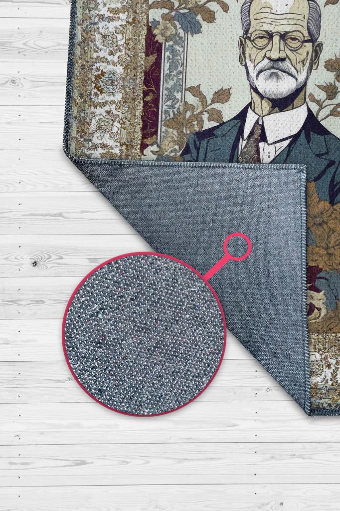 Freud ,Modern Çiçek Desenli Art Deco Vintage Halı,Çok Renkli Maksimalist Halı