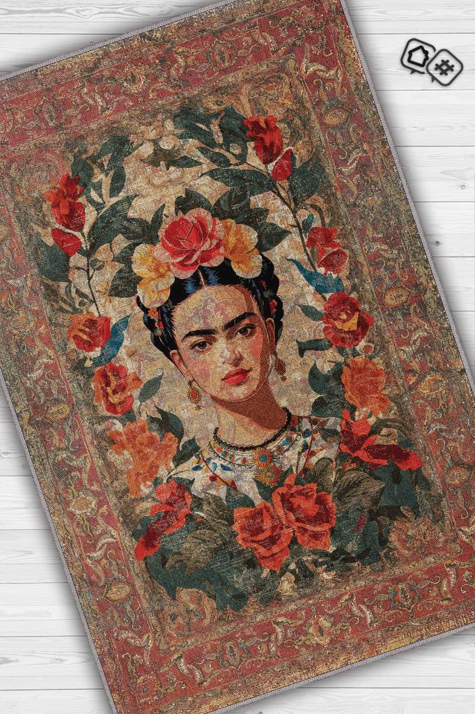 Frida Kahlo,Modern Çiçek Desenli Art Deco Vintage Halı,Çok Renkli Maksimalist Halı