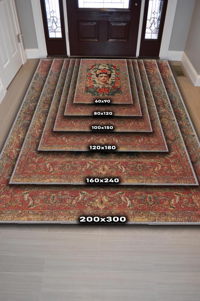 Frida Kahlo,Modern Çiçek Desenli Art Deco Vintage Halı,Çok Renkli Maksimalist Halı