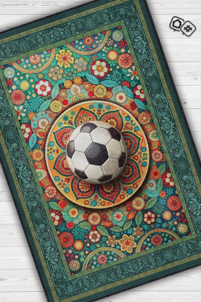 Futbol Topu Desenli Halı Çok Renkli Halı Spor Severe Hediye Halı Spor Sever İçin Çiçekli Halı