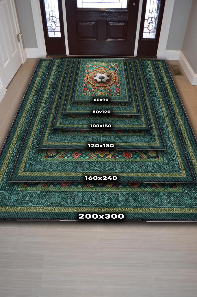 Futbol Topu Desenli Halı Çok Renkli Halı Spor Severe Hediye Halı Spor Sever İçin Çiçekli Halı