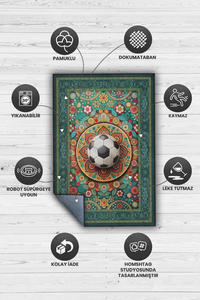 Futbol Topu Desenli Halı Çok Renkli Halı Spor Severe Hediye Halı Spor Sever İçin Çiçekli Halı