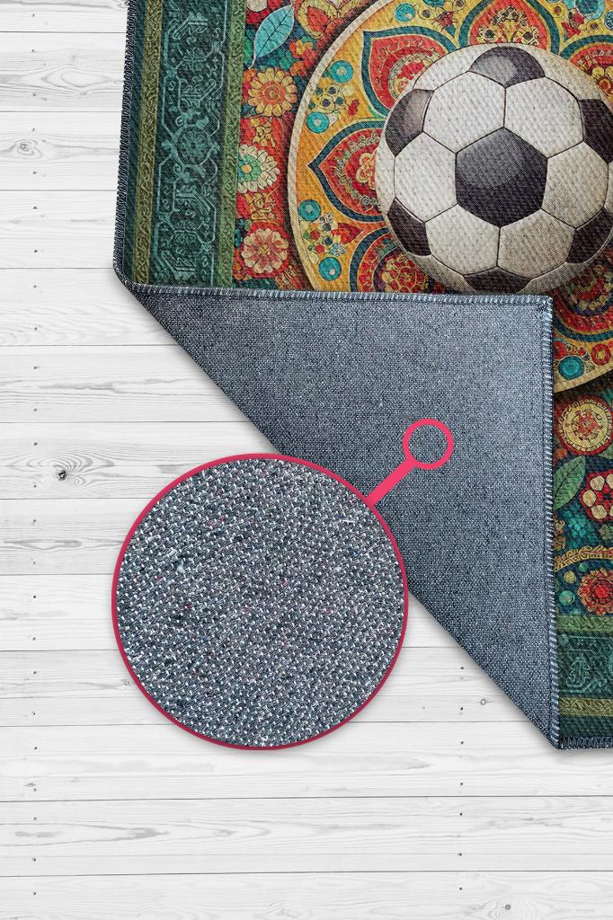 Futbol Topu Desenli Halı Çok Renkli Halı Spor Severe Hediye Halı Spor Sever İçin Çiçekli Halı