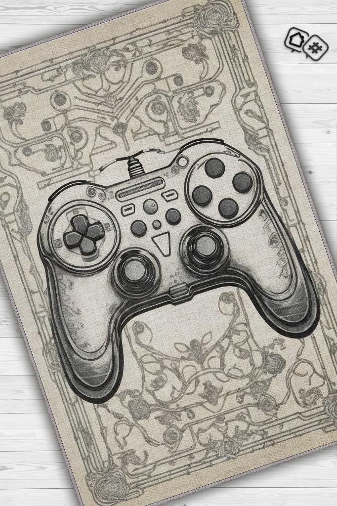 Gamer Odası Bej Halı,Krem Renkli Genç Odası halısı,Açık Renkli Oyuncu Odası Halısı,Krem Çocuk Odası Halısı