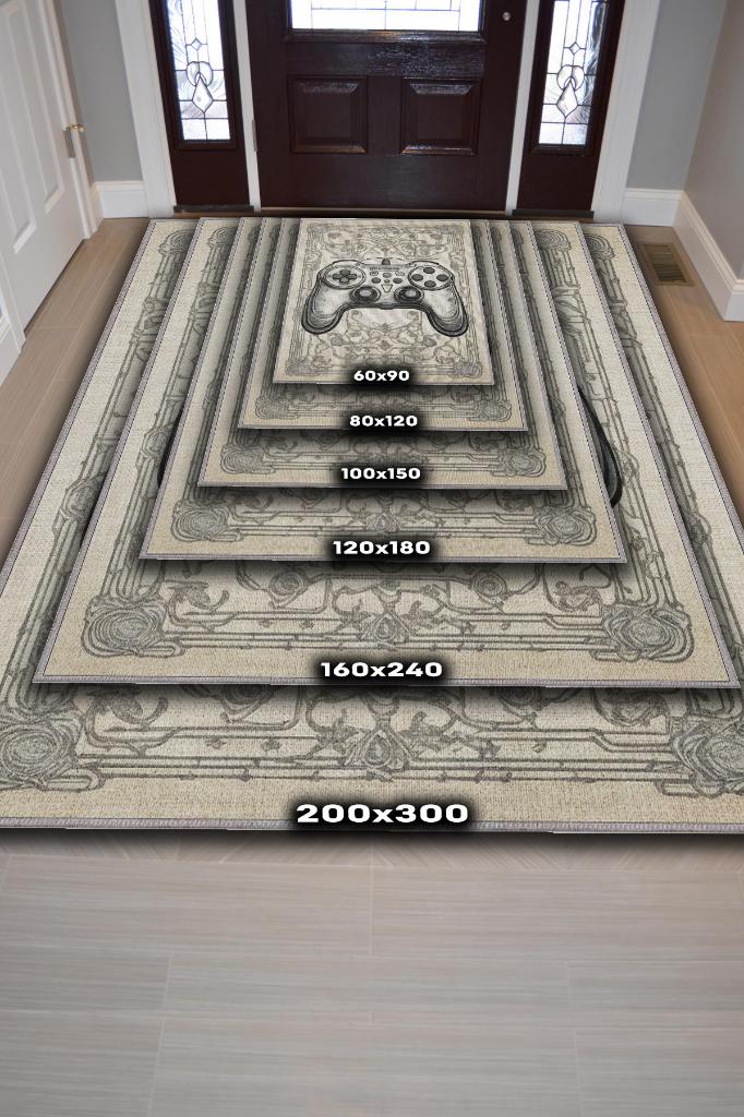 Gamer Odası Bej Halı,Krem Renkli Genç Odası halısı,Açık Renkli Oyuncu Odası Halısı,Krem Çocuk Odası Halısı