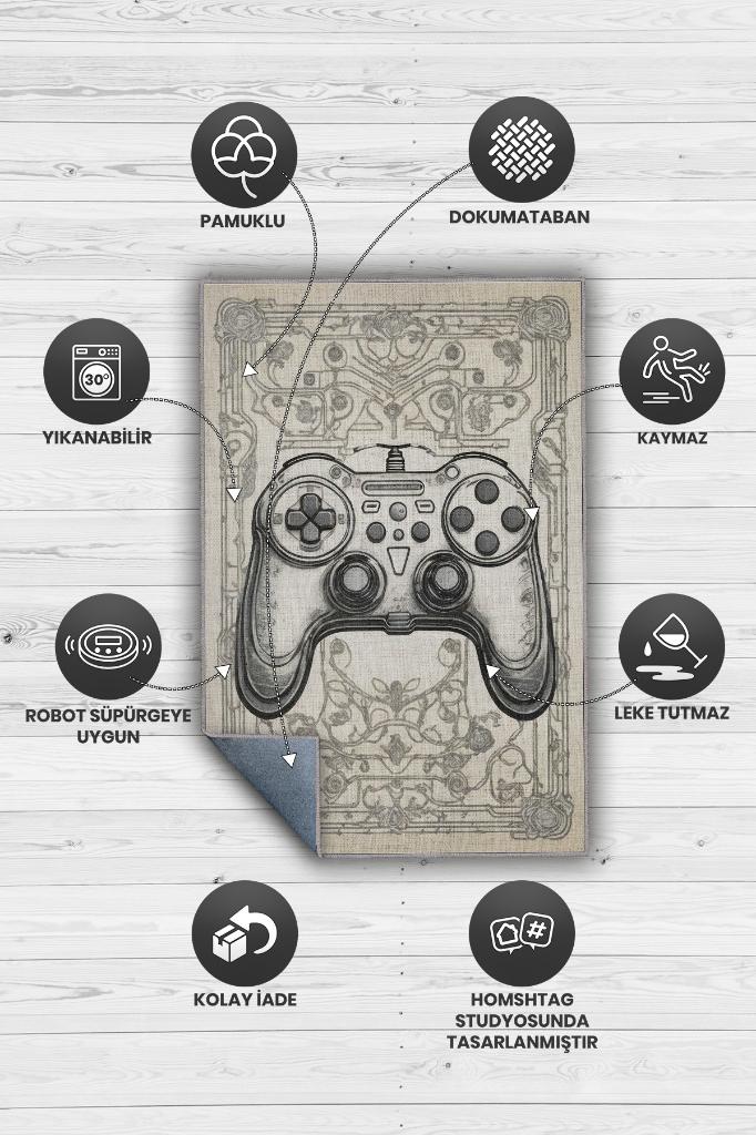 Gamer Odası Bej Halı,Krem Renkli Genç Odası halısı,Açık Renkli Oyuncu Odası Halısı,Krem Çocuk Odası Halısı