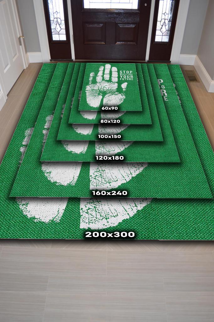 Geleceğini İsraf Etme Bej Renkli Halı Doğa Severler İçin Hediyelik Yeşil Renk Yazlık Halı