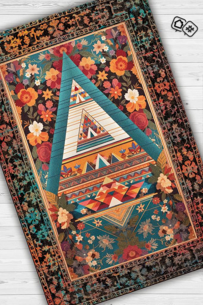 Geometrik Desenli Çok Renkli Halı Etnik Desenli Oturma Odası Halısı Art Deco Salon Halısı