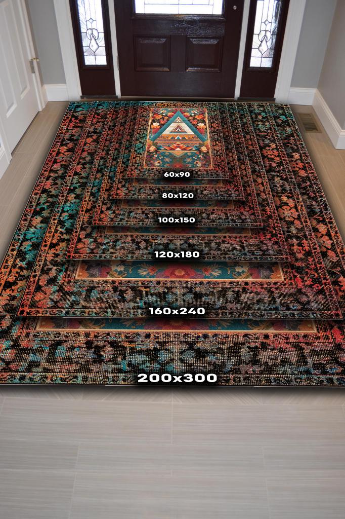 Geometrik Desenli Çok Renkli Halı Etnik Desenli Oturma Odası Halısı Art Deco Salon Halısı