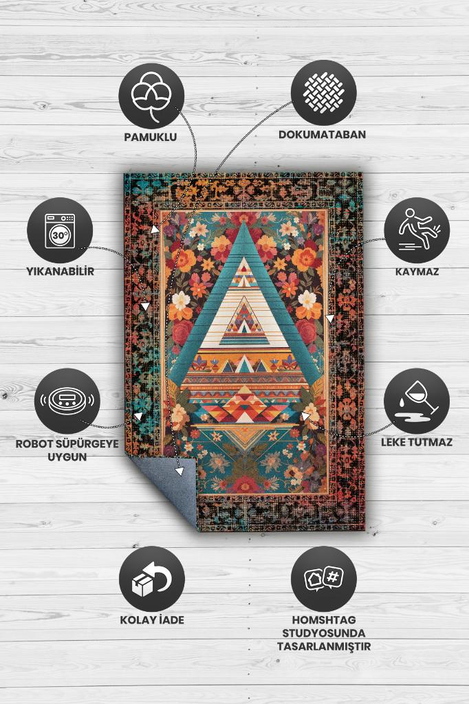 Geometrik Desenli Çok Renkli Halı Etnik Desenli Oturma Odası Halısı Art Deco Salon Halısı