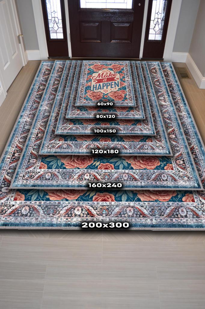 Gerçekleştir Renkli Halı Çiçek Temalı Yazlık Halısı Pamuklu Yıkanabilir Salon Halısı