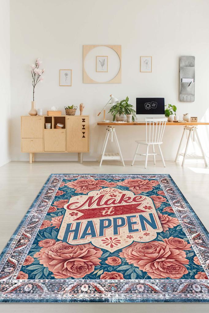 Gerçekleştir Renkli Halı Çiçek Temalı Yazlık Halısı Pamuklu Yıkanabilir Salon Halısı