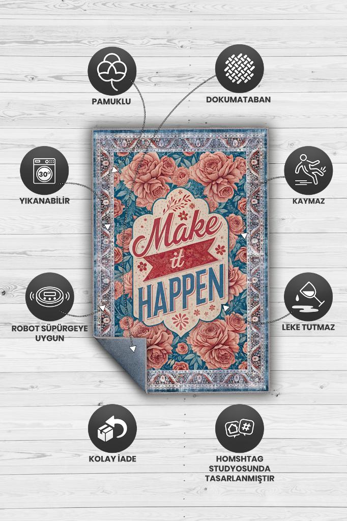 Gerçekleştir Renkli Halı Çiçek Temalı Yazlık Halısı Pamuklu Yıkanabilir Salon Halısı