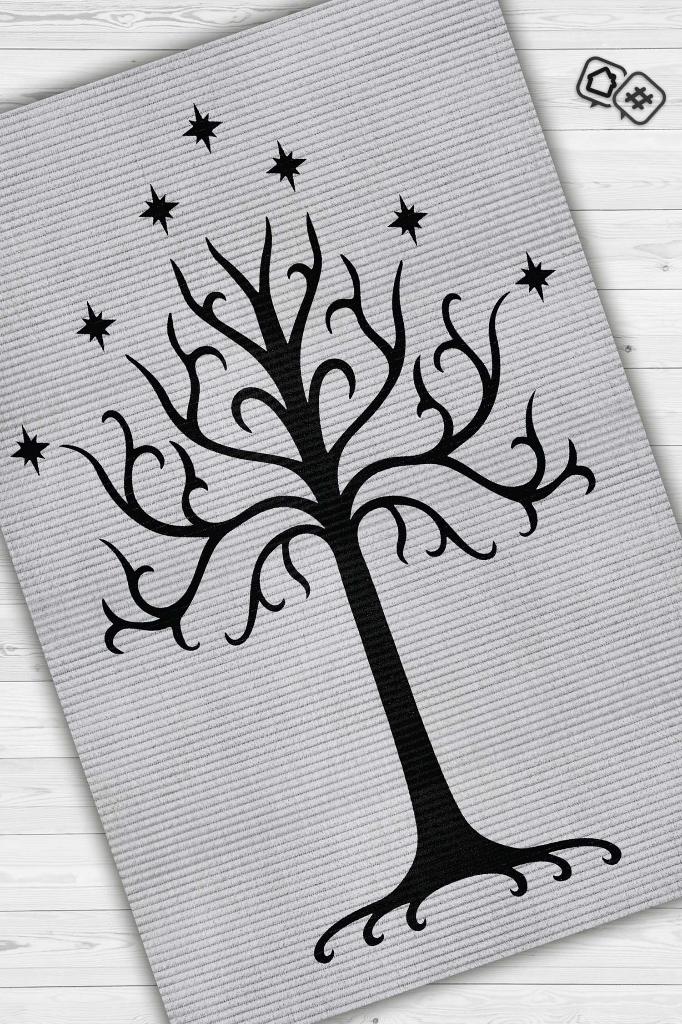 Gondor Ağacı Film Desenli Gri Siyah Renk Yüzüklerin Efendisi Halısı Film Sever Temalı Halı