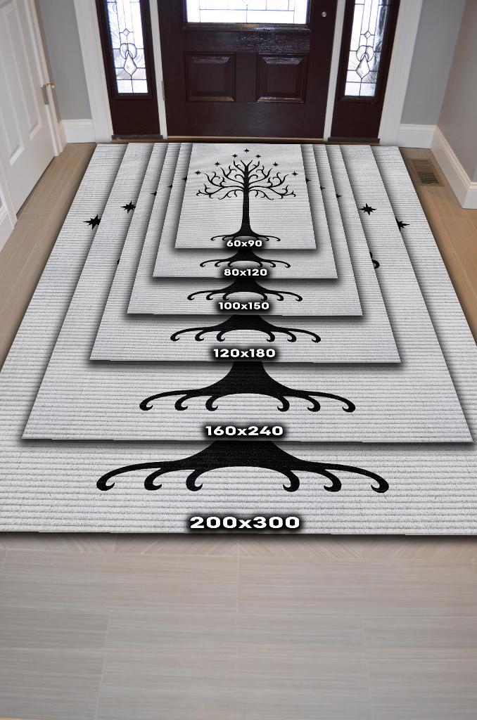 Gondor Ağacı Film Desenli Gri Siyah Renk Yüzüklerin Efendisi Halısı Film Sever Temalı Halı