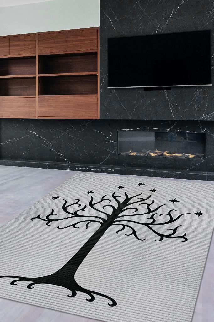 Gondor Ağacı Film Desenli Gri Siyah Renk Yüzüklerin Efendisi Halısı Film Sever Temalı Halı