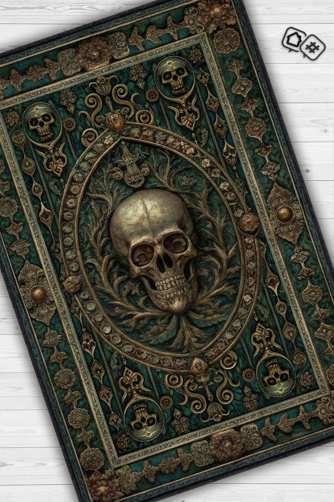 Gotik Cadı Ormanı Temalı Halı Koyu Renkli Retro Oturma Odası Halısı Kuru Kafalı Halı