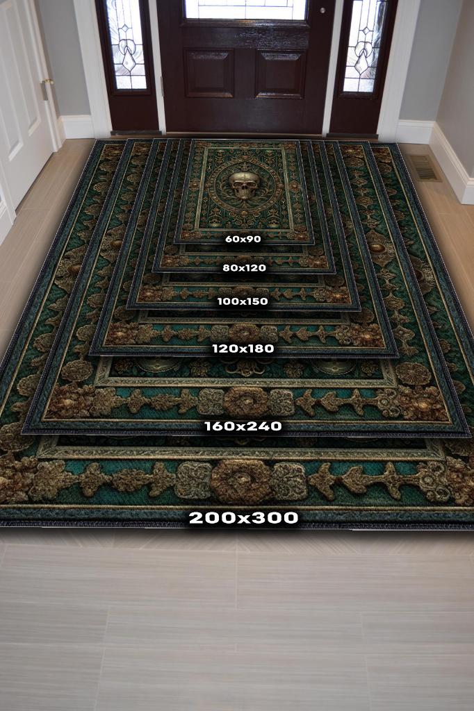 Gotik Cadı Ormanı Temalı Halı Koyu Renkli Retro Oturma Odası Halısı Kuru Kafalı Halı