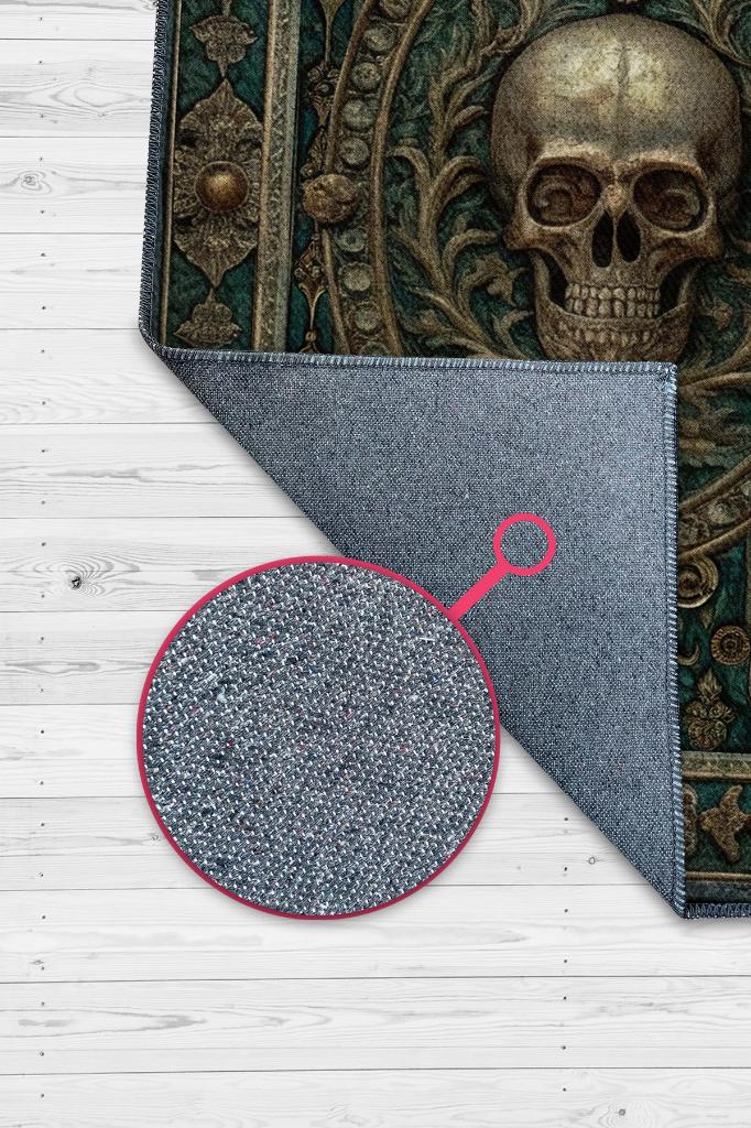 Gotik Cadı Ormanı Temalı Halı Koyu Renkli Retro Oturma Odası Halısı Kuru Kafalı Halı