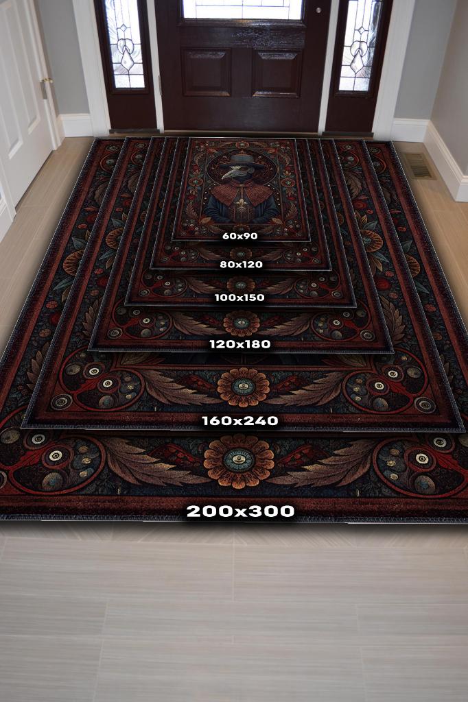 Gotik Veba Doktoru Temalı Halı Koyu Renkli Retro Oturma Odası Halısı Karanlık Halısı