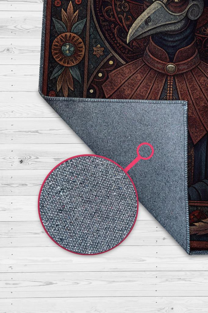 Gotik Veba Doktoru Temalı Halı Koyu Renkli Retro Oturma Odası Halısı Karanlık Halısı