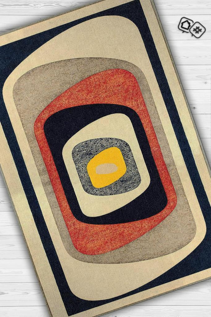 Göz, Soyut Soft Renkli Yıkanabilir Halı, Modern Tasarım Halı, Orijinal Oturma Odası Halısı, Krem, Lacivert, Bej Salon Halısı, Pamuklu Dokuma Tabanlı Yıkanabilir Dekoratif Salon Halısı