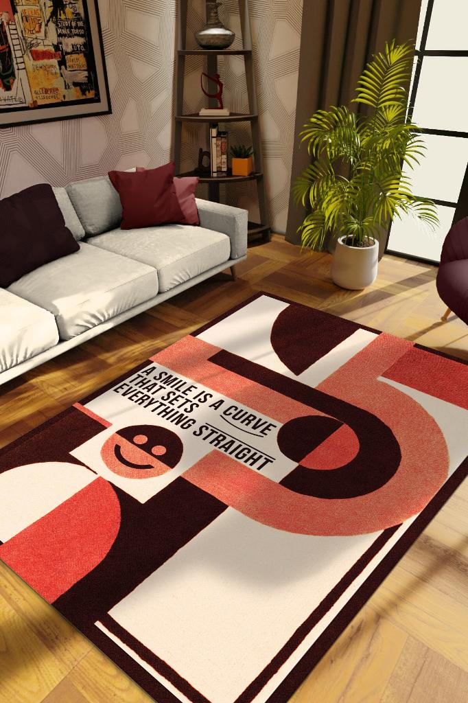 Gülümseyince Düzelir Çok Renkli Halı Geometrik Oturma Odası Halısı Minimal Salon Halı