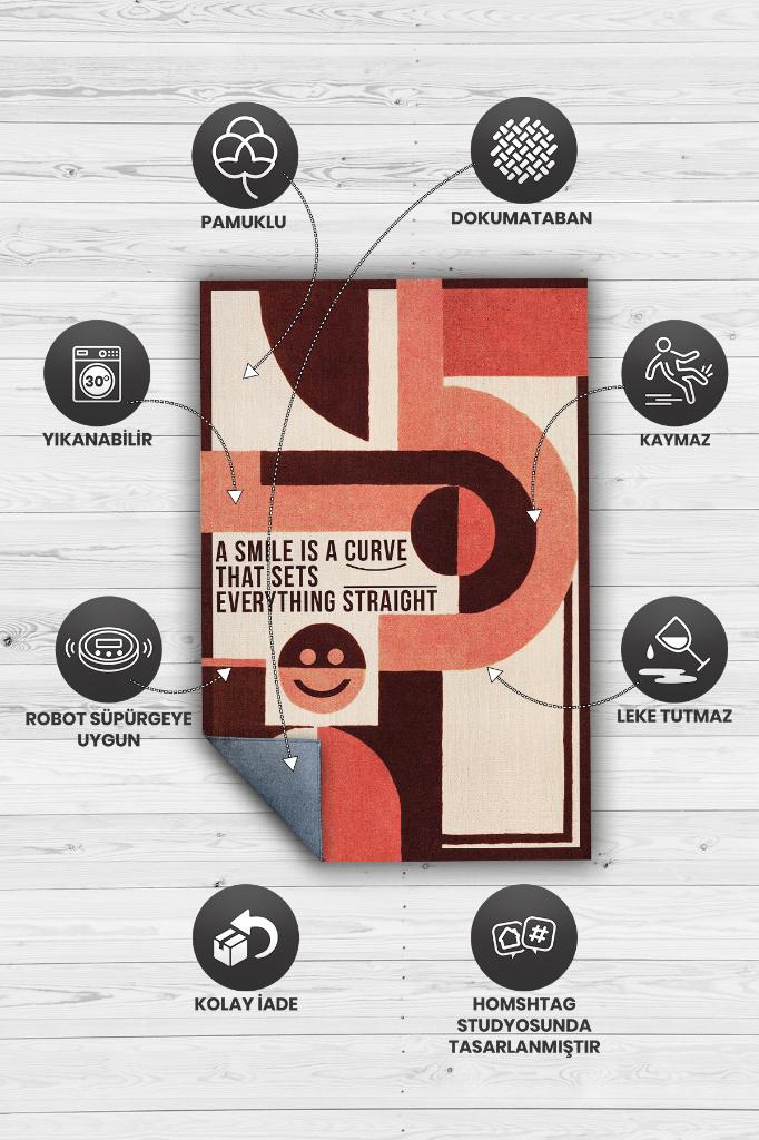 Gülümseyince Düzelir Çok Renkli Halı Geometrik Oturma Odası Halısı Minimal Salon Halı