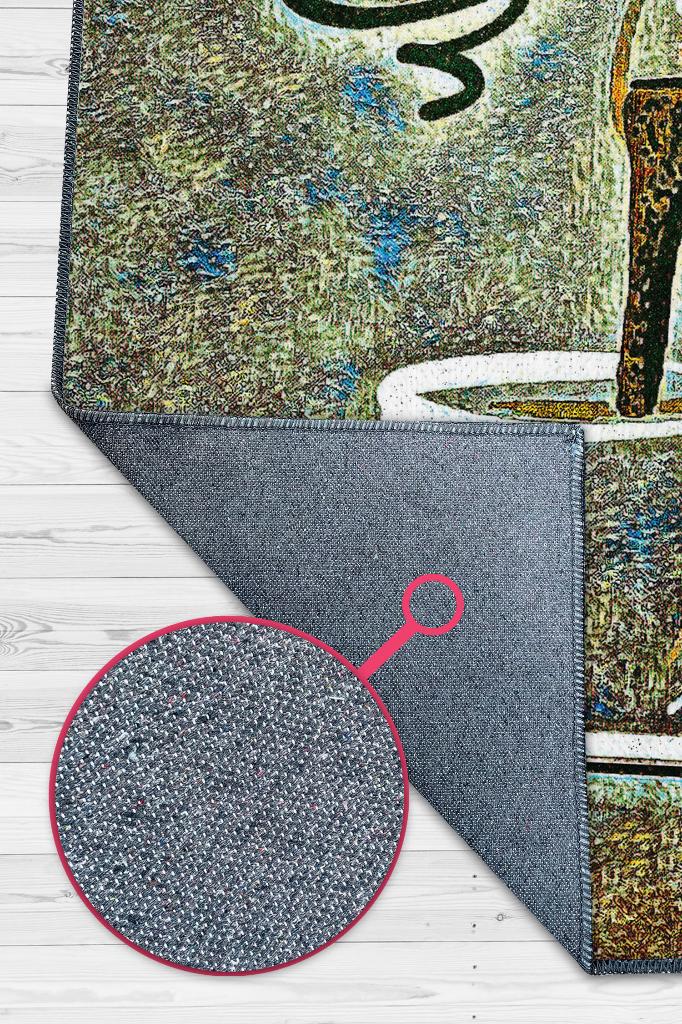 Günaydın Yeşil Renki Halı Kahve Desenli Mutfak Halısı Sanatsal Salon Halısı Kahveli Halı