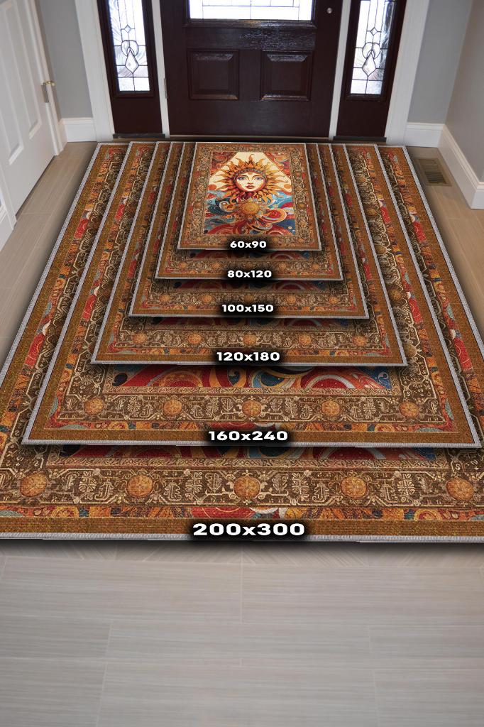 Güneş Temalı Çok Renkli Salon Halısı Hippie Ev Dekoru İndie Oda Dekoru Oturma Odası Halısı