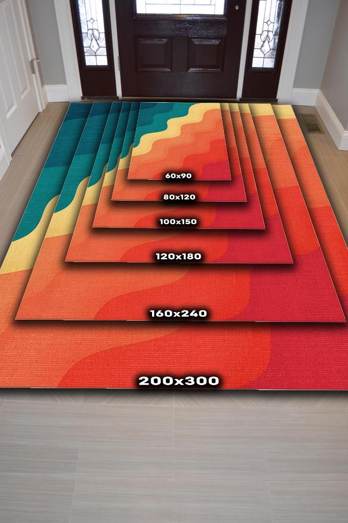 Güneş ve Deniz, Yaz Temalı İnce Mutfak Halısı, Yıkanabilir Balkon Halısı, Kaymaz Yazlık Dekoratif Halı, Çok Renkli Pamuklu Dokuma Tabanlı Yıkanabilir Mutfak Halısı