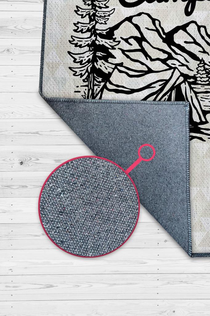 Hadi Kamplayalım, Karavan Halısı, Geometrik Desenli Soft Renkli Halı, Çadır Halısı, Kampçı Halısı, Seyahat Temalı Halı, Pamuklu Dokuma Tabanlı Yıkanabilir Dekoratif Halı