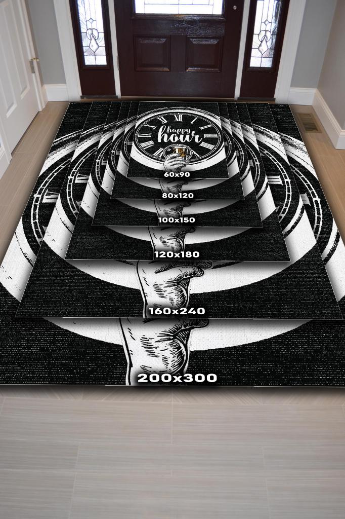 Happy Hour Siyah Renkli Halı Parti Severler İçin Özel Tasarım Halı Hediyelik Dokuma Halı