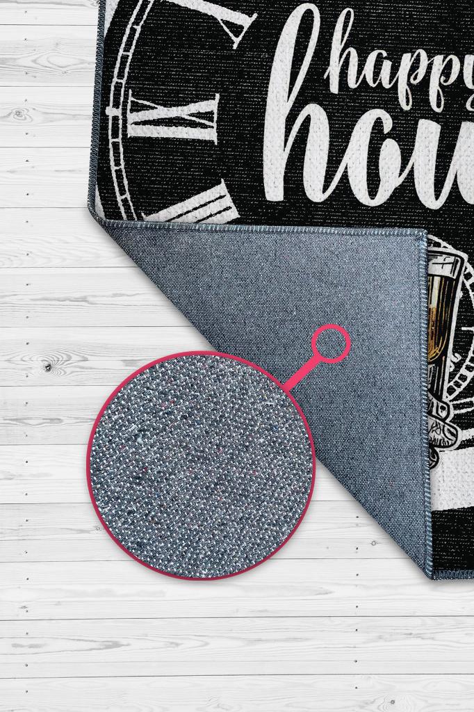 Happy Hour Siyah Renkli Halı Parti Severler İçin Özel Tasarım Halı Hediyelik Dokuma Halı