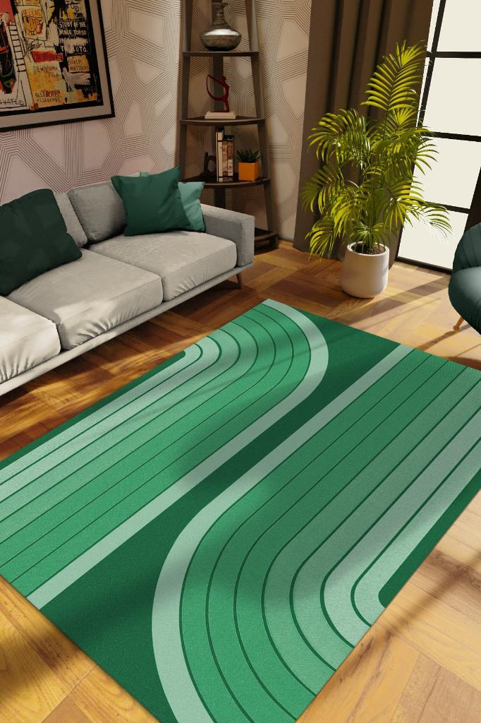 Hayatın Virajları, Yeşil Halı, Soyut Desenli Yeşil Oturma odası Halısı, Gölgeli Modern Salon Halısı, Sade Çocuk halısı,Minimalist Mutfak Halısı,Pamuklu Dokuma Tabanlı Yıkanabilir Salon Halısı
