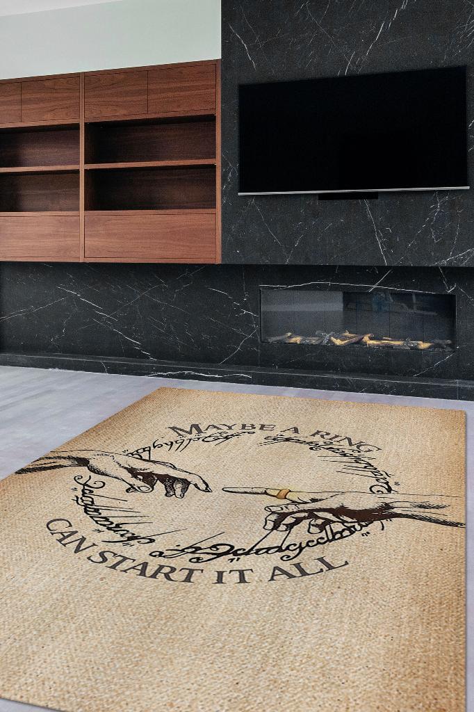 Her Şey Bir Yüzükle Başladı Siyah Bej Renk Yüzüklerin Efendisi Halısı Film Temalı Halı