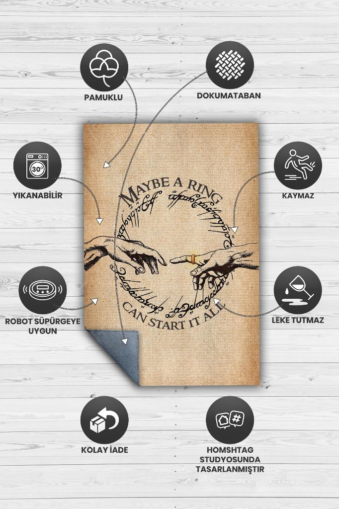 Her Şey Bir Yüzükle Başladı Siyah Bej Renk Yüzüklerin Efendisi Halısı Film Temalı Halı