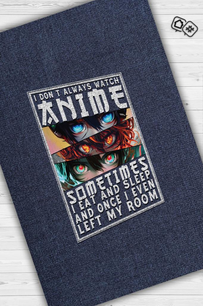 Her Zaman Anime, Anime Temalı Kot Mavisi Anime Halısı, Pamuklu Dokuma Tabanlı Yıkanabilir Oturma Odası Halısı