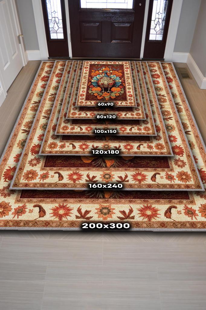 Hindi ve Bal Kabağı Temalı Dijital Baskılı Halı Modern Halı Dokuma Tabanlı Çok Renkli Salon Halısı