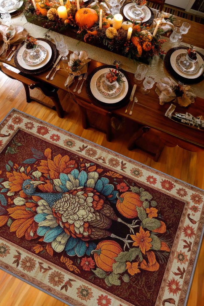 Hindi ve Bal Kabağı Temalı Dijital Baskılı Halı Modern Halı Dokuma Tabanlı Çok Renkli Salon Halısı