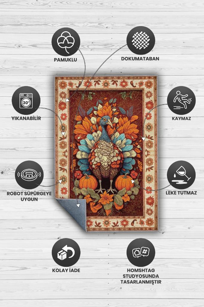 Hindi ve Bal Kabağı Temalı Dijital Baskılı Halı Modern Halı Dokuma Tabanlı Çok Renkli Salon Halısı