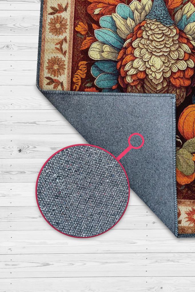 Hindi ve Bal Kabağı Temalı Dijital Baskılı Halı Modern Halı Dokuma Tabanlı Çok Renkli Salon Halısı