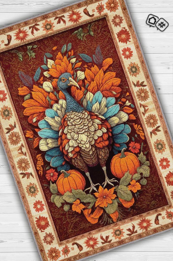 Hindi ve Bal Kabağı Temalı Dijital Baskılı Halı Modern Halı Dokuma Tabanlı Çok Renkli Salon Halısı