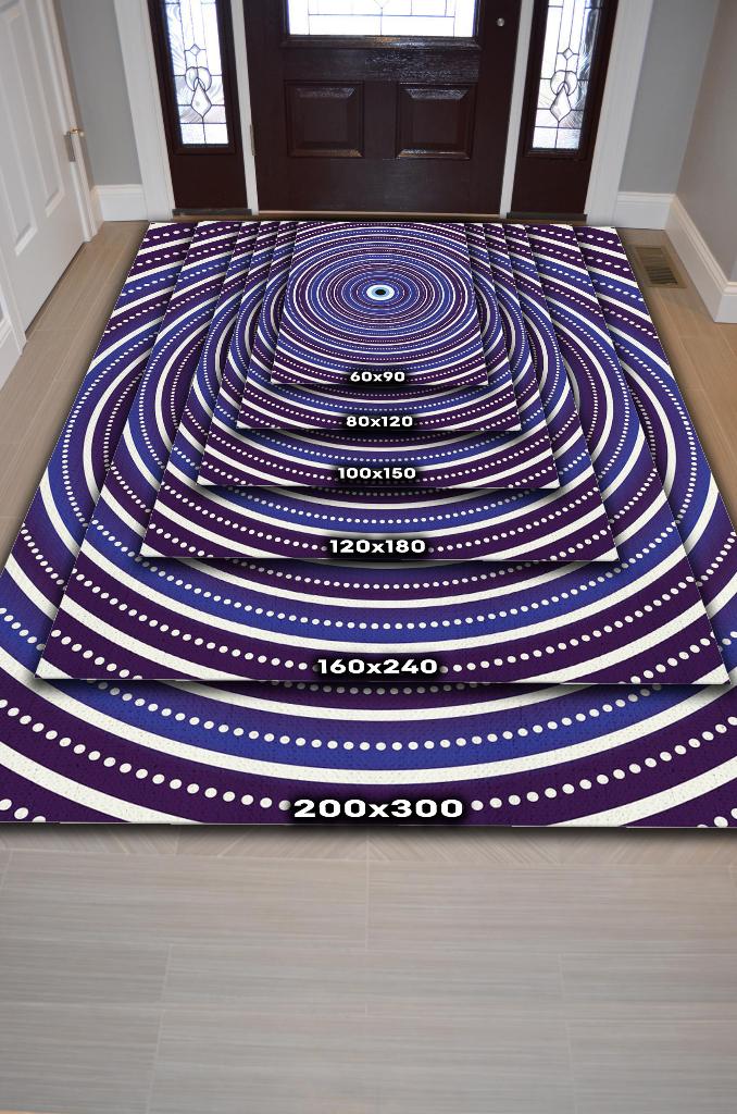 İllüzyon Boncuk Geometrik Salon Halı Etnik Halı Mor Renk Oturma Odası Halı Nazarlıklı Halı