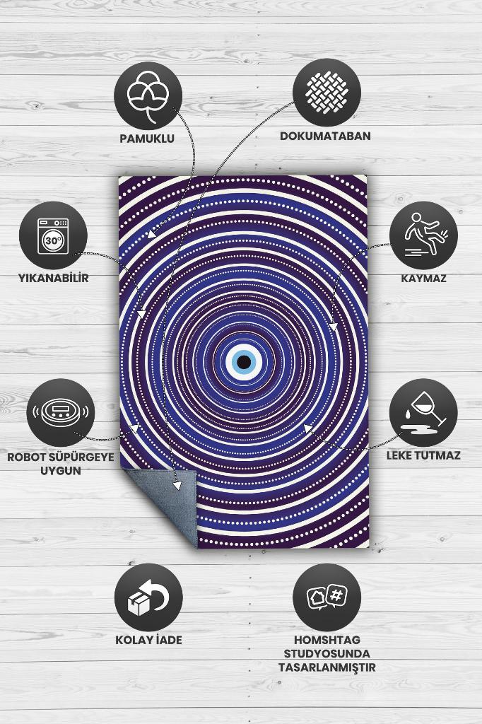 İllüzyon Boncuk Geometrik Salon Halı Etnik Halı Mor Renk Oturma Odası Halı Nazarlıklı Halı