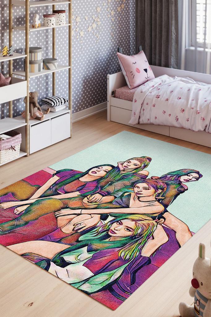 ITZY Çok Renkli Dokuma Halı Figürlü Genç Odası Halısı Müzik Temalı Halı Modern Tasarım Halı